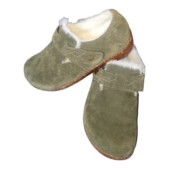 Earth Origins Aurora Jade Suede Cork Sole Velcro closure Faux Fur Lining Clogs 6 - Picture 10 of 10
